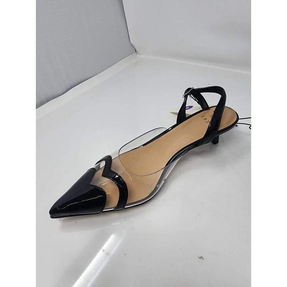 A New Day Womens Slingback Kitten Heel Pumps Black Faux Leather Casual Size 6
